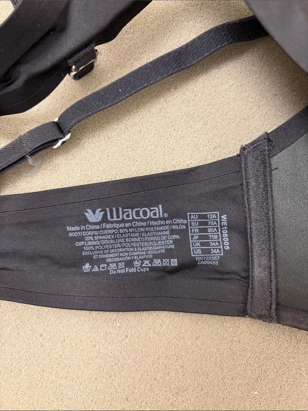 Wacoal Black Smooth Molded push up T-Shirt Bra. Size  34A
